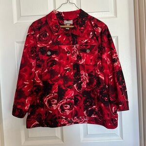 Chico’s size3(xl/16) rose print jean quarter length jacket